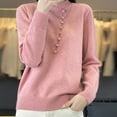 thumbnail image 2 of HVOBTTY Women's Long Sleeved Pullovers Sweaters, Sweaters for Women, Women's Fashion Casual Solid Color Round Neck Button Loose Fitting Base Knitted Sweater Pink, M, 2 of 5