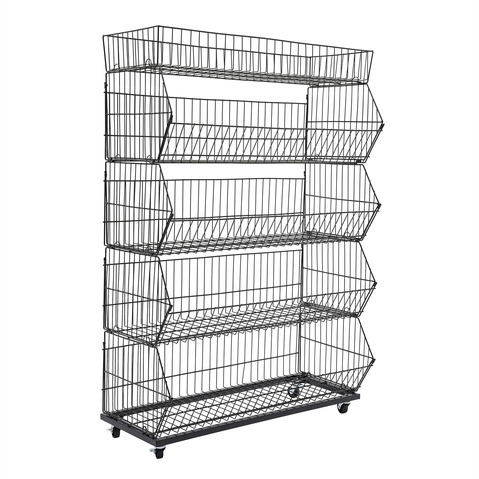 5 Tier Retail Display Rack,Large Wire Metal Mobile Supermarket Storage Shelf,Fruit Vegetable Snack Supply Basket for Home Store Market Black (90*43*136)