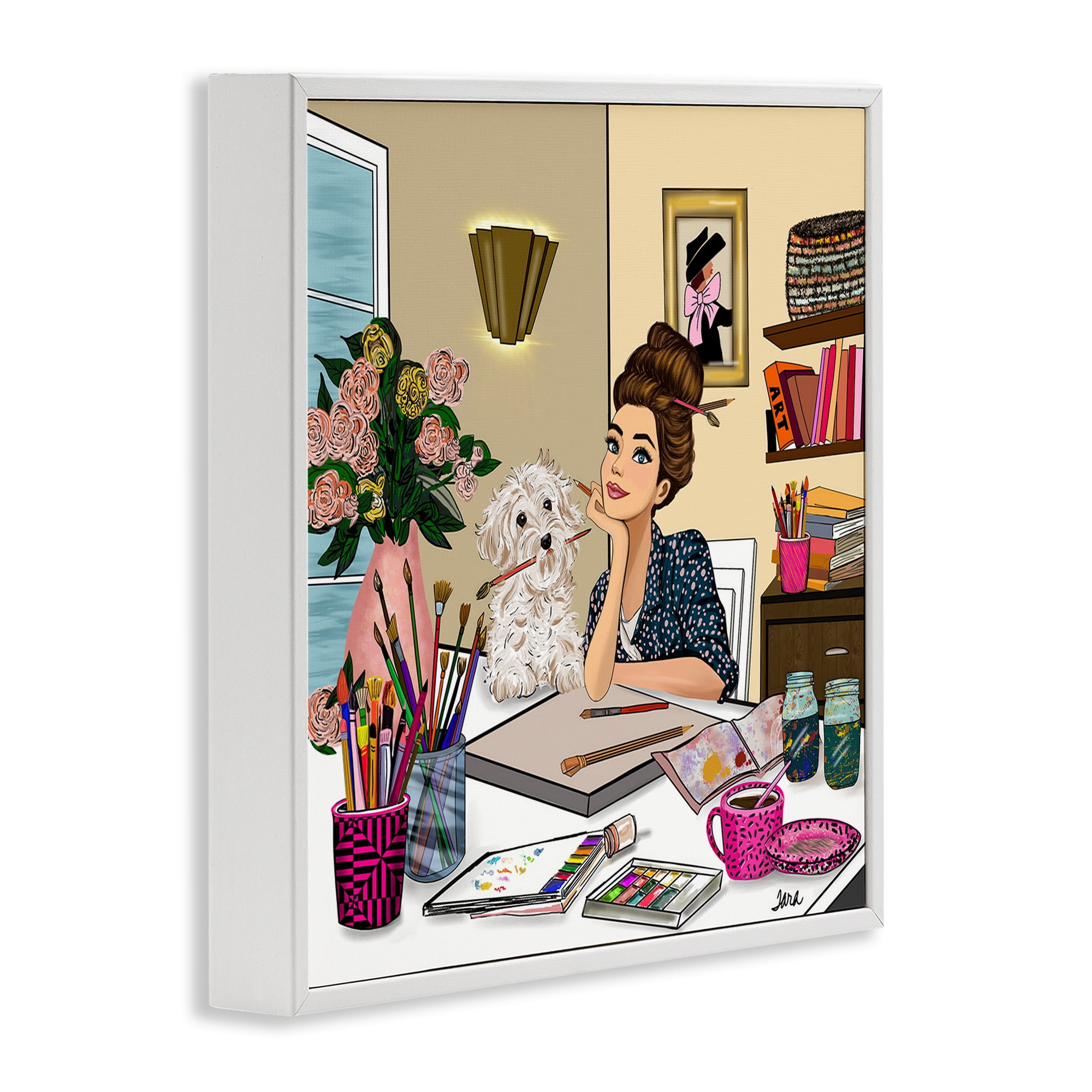 Stupell Industries Creative Art Girl at Desk White Framed Giclee Art, design by Tara Boone