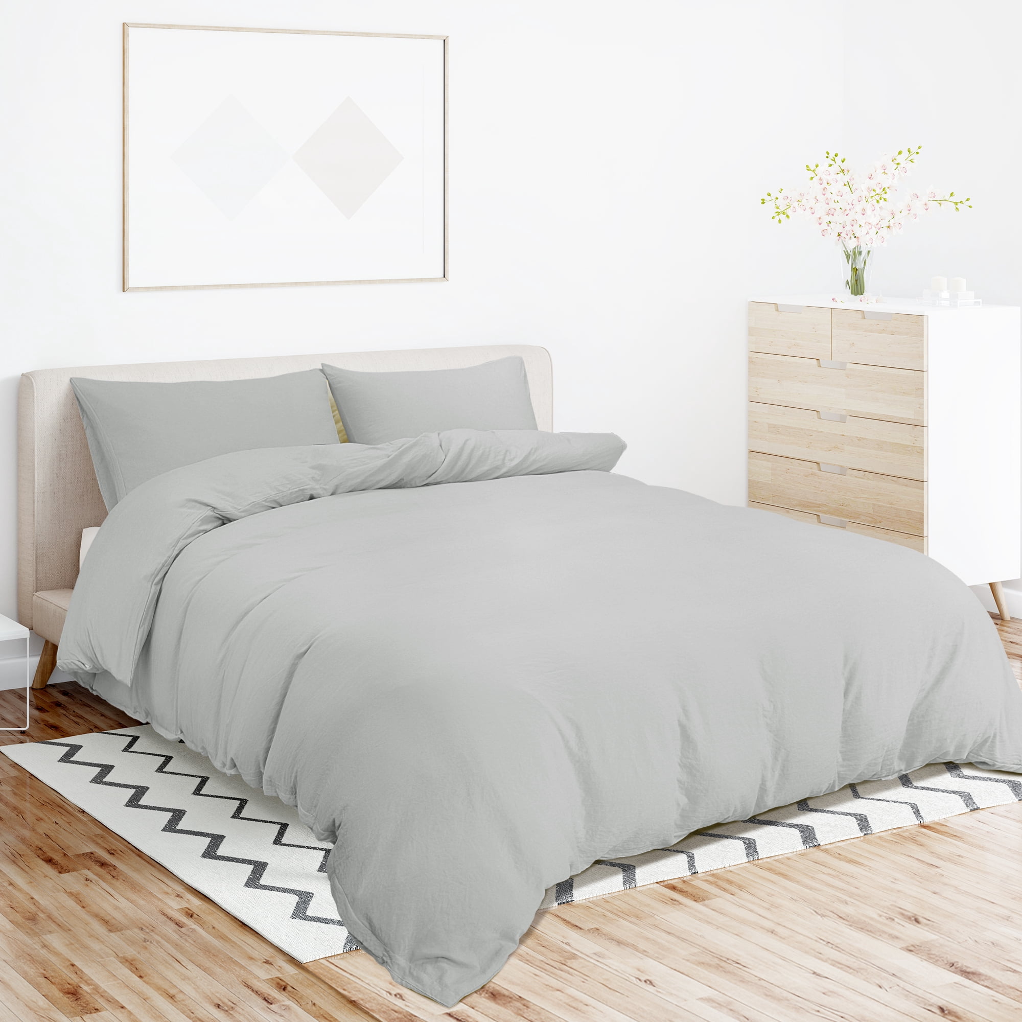 Unique Bargains 100% Microfiber Soft 3 Pieces Duvet Cover Set Twin Light Gray