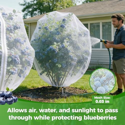 Blueberry Bush Netting Cover 2 Pack 8 x 8 ft, Garden Bird Netting with Zipper & Drawstring, Reusable Berry Bush Netting for Highbush Blueberries & Fruit Tree, Bird Deer Insect and Poultry Barrier
