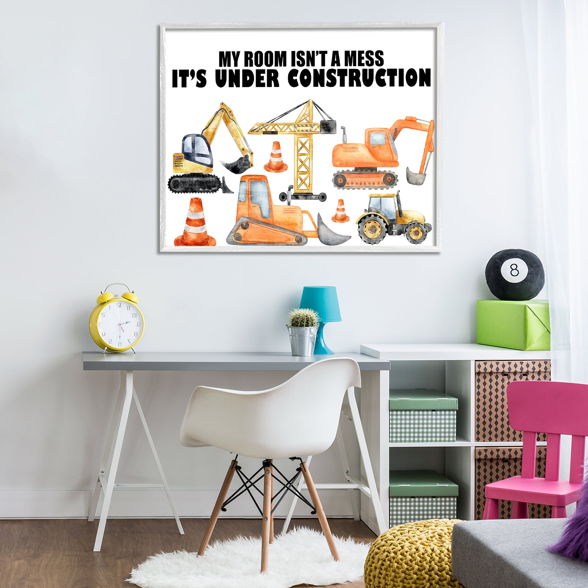 Not A Mess Under Construction White Framed Giclee Art, design by Kim Allen