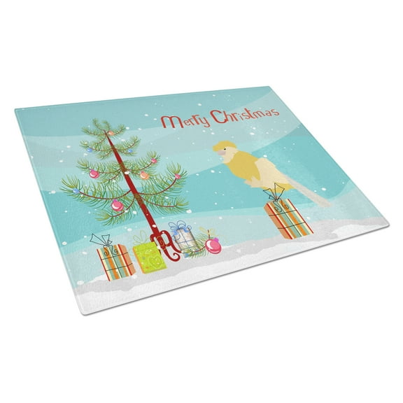 Carolines Treasures CK4479LCB French Curly Canary Merry Christmas Glass Cutting Board Large, 12H x 16W, multicolor