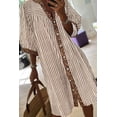 thumbnail image 5 of Women's Khaki Stripe & Leopard Trim Shirt Dress – Casual Summer Style with Bracelet Sleeves, XL, 5 of 12