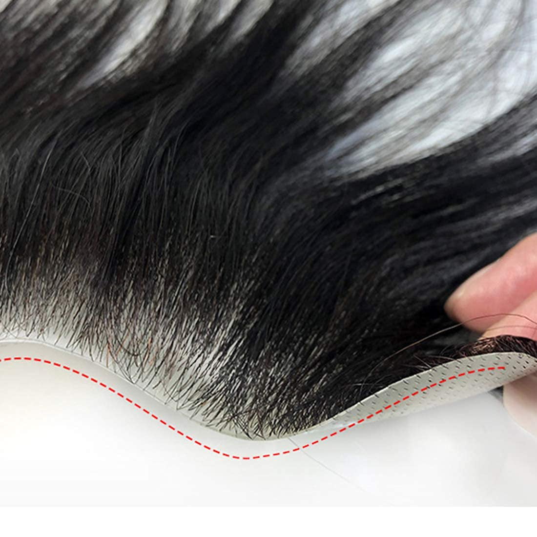 viviaBella Frontal Hairpiece for Women Natural Black Hair Extension Hairline Loss Straight Tape in Human Hair Toppers Replacement Toupee (0.78"x6.3" 6inch Length,Natural Black)