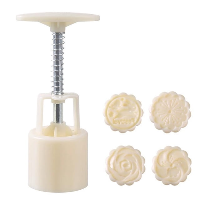 Lttoisl 4PCS Mooncake Molds Set, Hand-Press Cookie Stamp Pastry Tools, DIY Mid-Autumn Festival Dessert Maker with 8 Patterns, Food-Grade ABS Plastic Baking Kit, Rose Rabbit Design, 50g Capacity