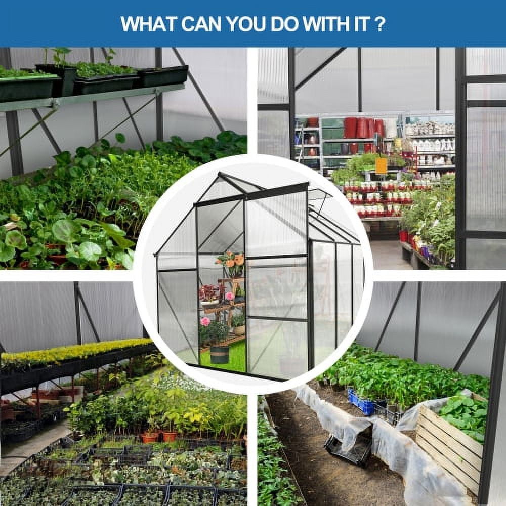 Geemuslly6x8 FTHeavy Duty Polycarbonate Greenhouse - Walk-in Aluminum Frame Greenhouse with Sliding Doors, Roof Vent & Raised Base - All Season Outdoor Garden Greenhouse for Backyard, Patio