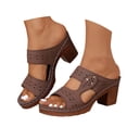 thumbnail image 3 of HNMKIU Sandals for Women Fashion Open Toe Platform Slides Breathable Hollow Out Design Casual Comfort Slippers with Heel Beach Shoes Coffee,8.5, 3 of 9