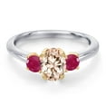 thumbnail image 3 of Gem Stone King 10K Two Tone Gold Peach Morganite and Red Ruby Engagement Ring for Women | 1.15 Cttw | Oval 7X5MM | Gemstone October Birthstone | Size 9, 3 of 6