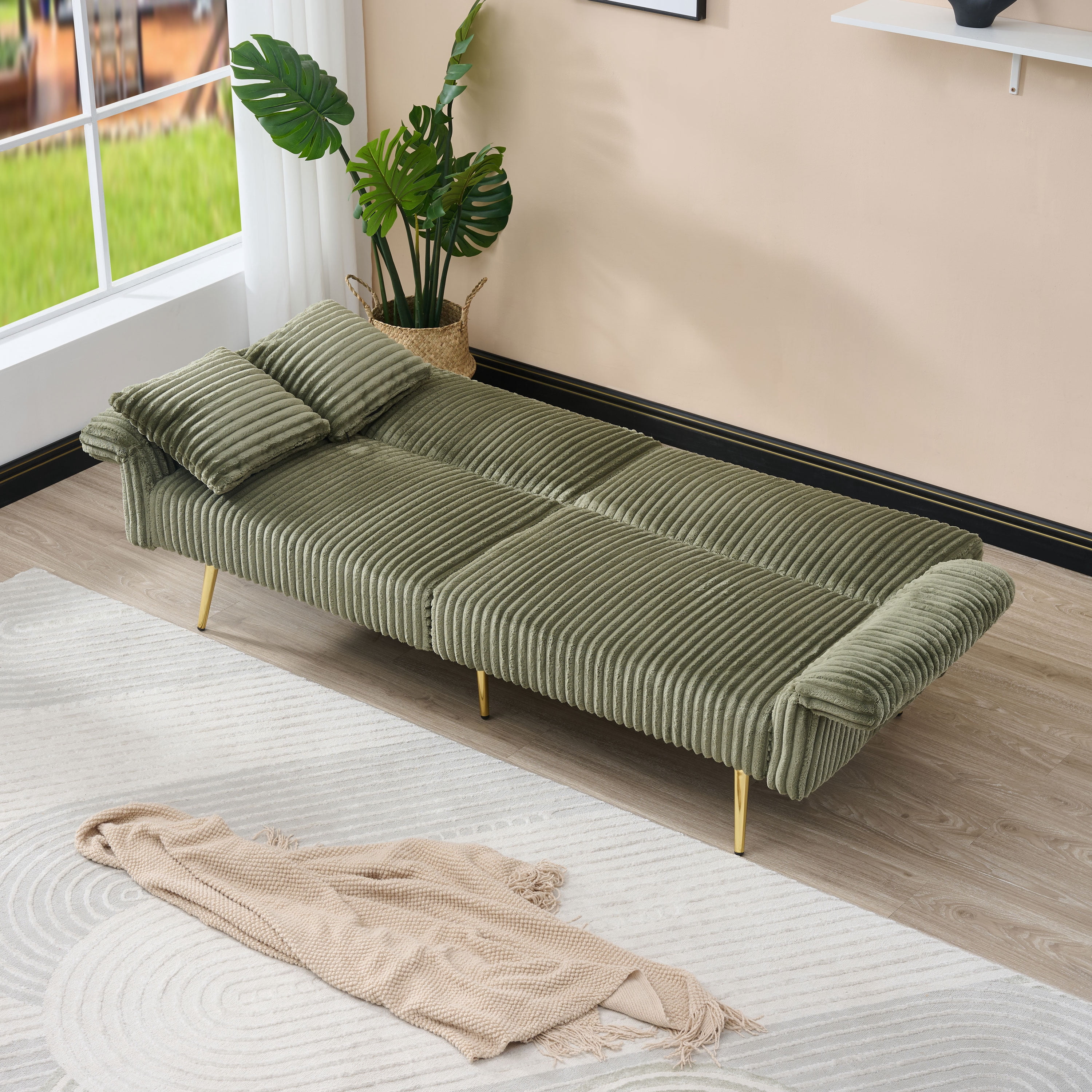 Gewnee Modern Corduroy Futon Sofa - Adjustable Backrest Convertible Sleeper, Soft Couch for Living Room & Small Apartment