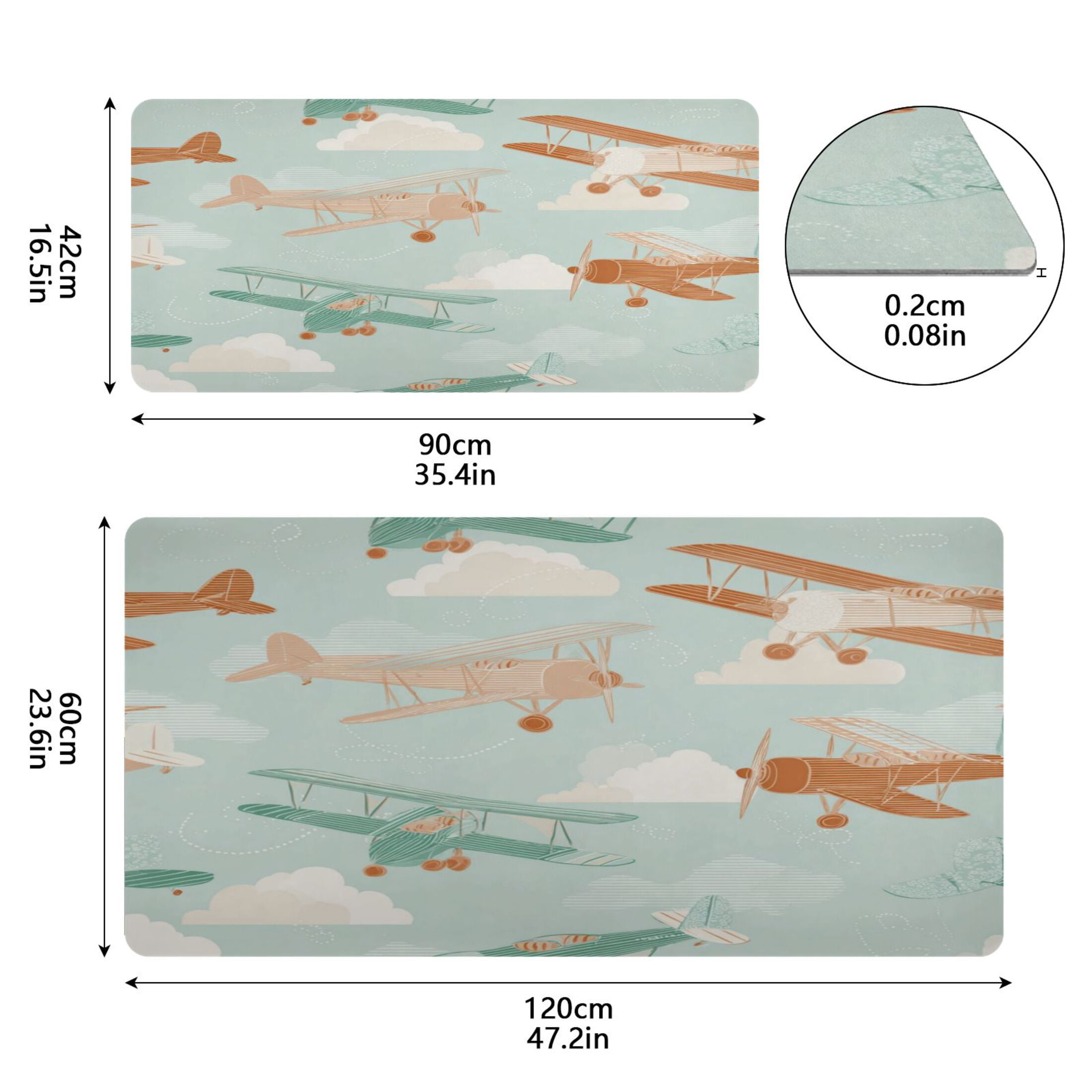 Leather Keyboard and Mouse Desk Mat Office Desk Accessories Protective Office Desk Decor Desk Pad Mat for Gaming, Work from Home, Office Cute Airplanes 23.6" x 47.2"