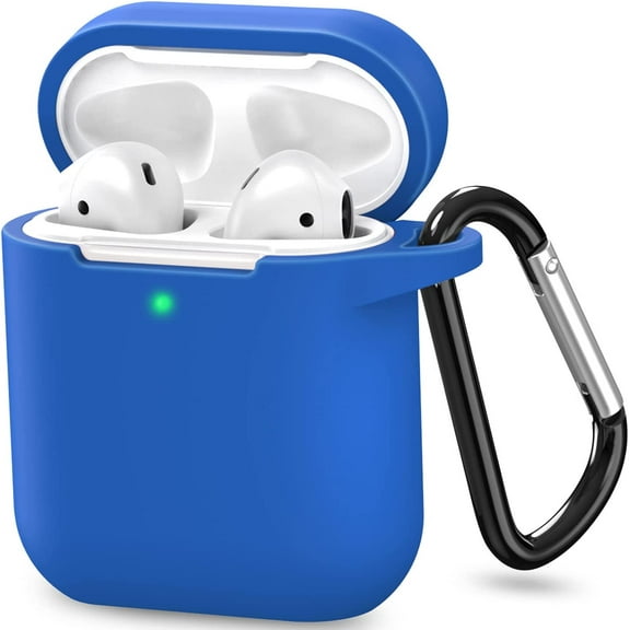 AirPods Case Cover, Full Protective Soft Silicone Case Accessories with Keychain for Apple AirPods 1st 2nd Generation Charging Case, Front LED Visible, Blue