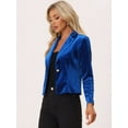 thumbnail image 3 of DARING DIVA Women's Button Front Velvet Blazer Lapel Crop Suit Jacket M Blue, 3 of 6