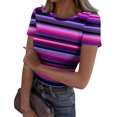 thumbnail image 2 of Dwralegc Womens Casual Short Sleeve Striped Tops Trendy Dressy Striped Graphic Crew Neck Tshirts Fitted Slim Fit Ribbed Tees Casual Summer Shirt Dark Purple XL, 2 of 5