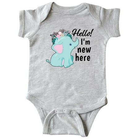 

Inktastic Hello I m New Here with Cute Baby Elephant with Flower Crown Gift Baby Boy or Baby Girl Bodysuit