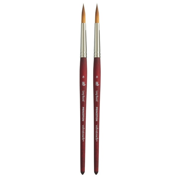 Princeton Velvetouch Long Round Brush, Synthetic Bristles, Short Handle Mixed Media Paintbrush, Scarlet, Size 8, Pack of 2
