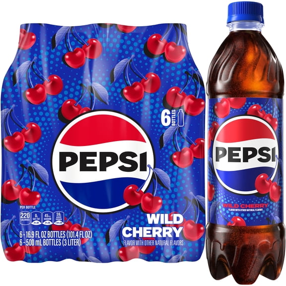 Pepsi Cola Wild Cherry Soda Pop, 16.9 fl oz, 6 Pack Bottles