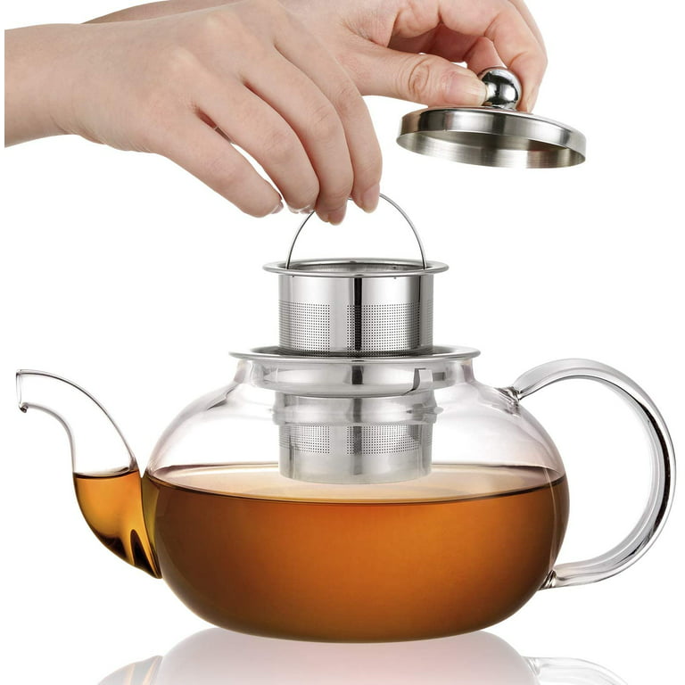 Ovente Glass Teapot with Removable Stainless-Steel Infuser, Freezer,  Stovetop, and Dishwasher Safe, 17oz. BPA-Free Glass Teapot FGH17T