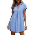 thumbnail image 4 of TRUNZI Beach Cover Ups for Women Short Sleeve V Neck Flowy Loose Fit Lightweight Bathsuit Swimwear Dresses Blue S, 4 of 7