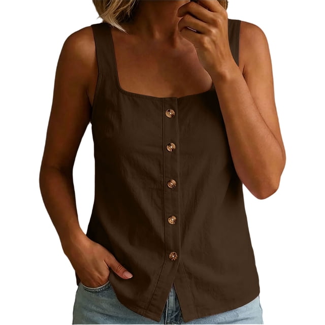 Fewfanhot Spring Tops for Women 2026 Trendy Ribbed Tank Tops Slim Fit Square Neck Sleeveless Shirts Slit Hem Summer Casual Basic Tanks