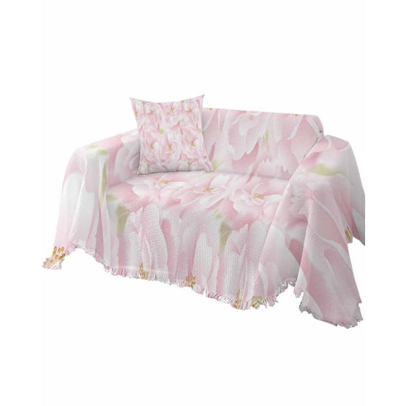 Pink Floral Flower Sofa Couch Covers for Dogs,Washable Sectional Couch Slipcovers for Loveseat with Tassel,Botanical Rose Spring Summer Plant Non Slip Sofa Throw Cover Blanket Large 71''x102''