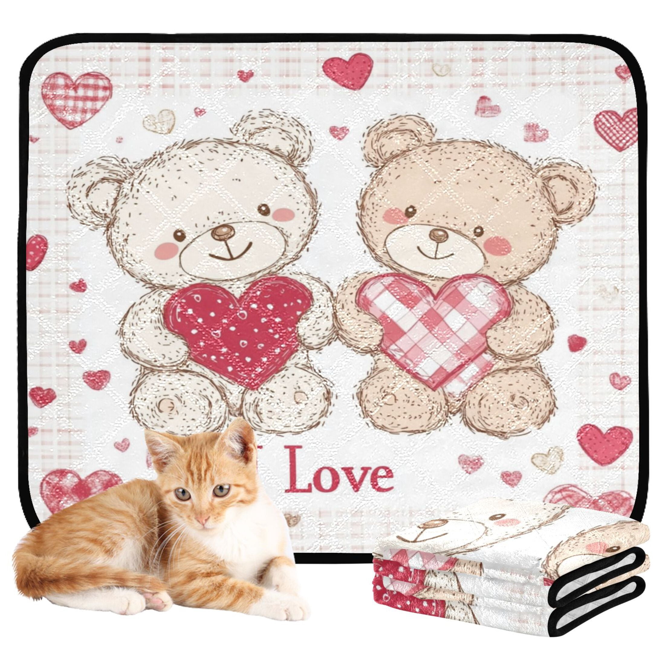 Qxltty Valentine Teddy Bear Cat litter Pads Pet Set of 2 Diaper Mats Center Anti-leakage Layer Absorbent Soft and Comfortable