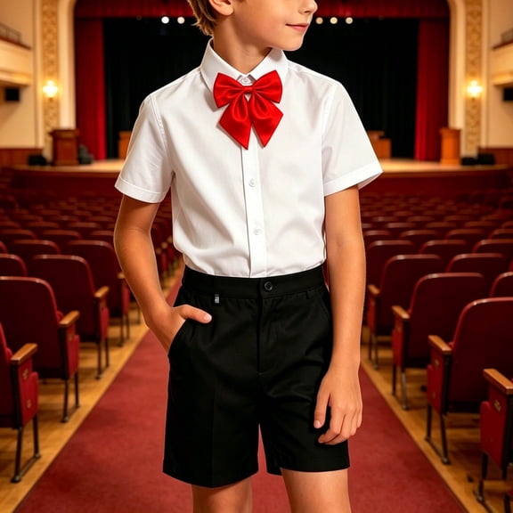 Mifsaly Toddler Boys 3 Piece formal Outfit Sets Summer Lapel Button Down Shirts with Bow Tie and Uniform Shorts Kids Back To School Class Photos Stage Performance