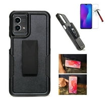 Phone Case for Motorola Moto G Stylus 5G (2023), Belt Clip Holster with Built-in Kickstand   Tempered Glass (Black)