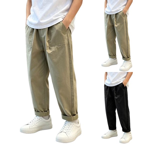 LIaqionyy Boys Casual Cargo Pants Elastic Waist Lightweight School Uniform Casual Kids Pant Sweatpants Joggers