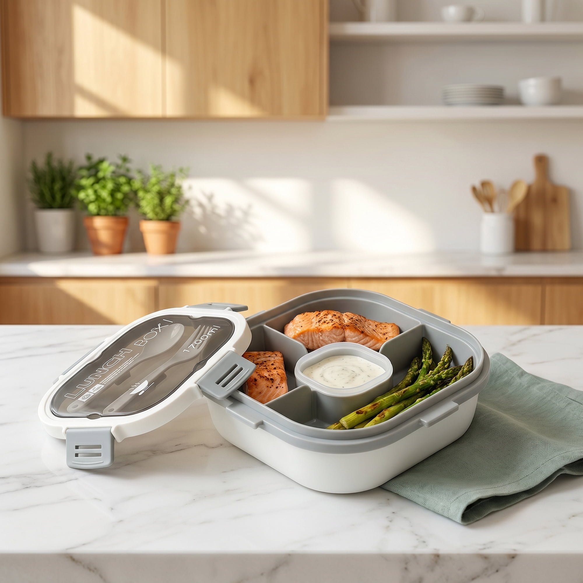 Unique Bargains 1200ml Leak-Proof Meal Prep Lunch Bento Box White-2