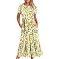 thumbnail image 2 of Viikei Womens Summer Dresses under $10,Women's Classic A-Line Short Sleeve Dress,Women's Printing Casual Short Sleeve Crewneck Dress Flowy Tiered Maxi Beach Dress with Pockets Yellow M, 2 of 6