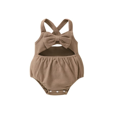 

Liliz Baby Girl’s Casual Suspender Romper Fashion Solid Color Bow V-neck Hollow Triangle Jumpsuits