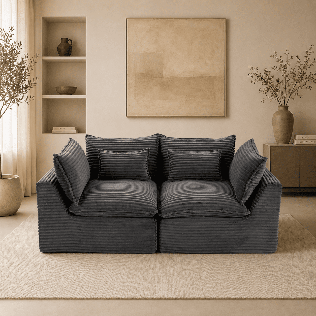 74.8" 2-Seat Cloud Couch Oversized Modular Sectional Sofa,Comfy Deep Seat Corduroy Sofa for Living Room,Grey