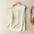 thumbnail image 4 of Moxiu Womens Cotton Linen Tank Tops Embroidered Sleeveless Crewneck Boho Top Summer Bohemian Dressy Vacation Tunic Blouse Beige,XL, 4 of 8