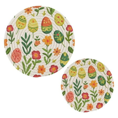 

Flower and Eggs Pot Holders Set Trivets Hot Pads Cotton Mats for Cooking