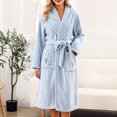 thumbnail image 2 of Women's Plush Fleece Bathrobe with Embroidery - Thick Long Sleeve Shawl Collar Robe with Belt and Pockets, Absorbent Mid-Length Lounge Wear for Winter, 2 of 8