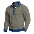 thumbnail image 2 of Long Sleeve Polo Shirts for Men Button Placket Lapel Collar Pullover Color Block Vintage Denim Contrast Trim Regular Fit Casual Tops Gray XXL, 2 of 8