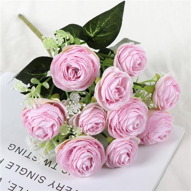 1 Bouquet 10 Cabezas Artificial Camellia Flores Artificiales Decoración Violeta claro BLESIY Flor artificial Rosa