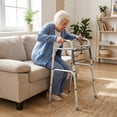 thumbnail image 2 of Gymax 2-Button Folding Walker Lightweight Aluminum Mobility Aid 7-Level Adjustable Height, 2 of 10