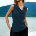 thumbnail image 5 of Fartey Womens Summer Tank Tops Loose Casual Cowl Neck Tanks Soft Stretch Sleeveless Shirt Solid Color Side Split Ruched Irregular Hem Blouses Navy XL, 5 of 8