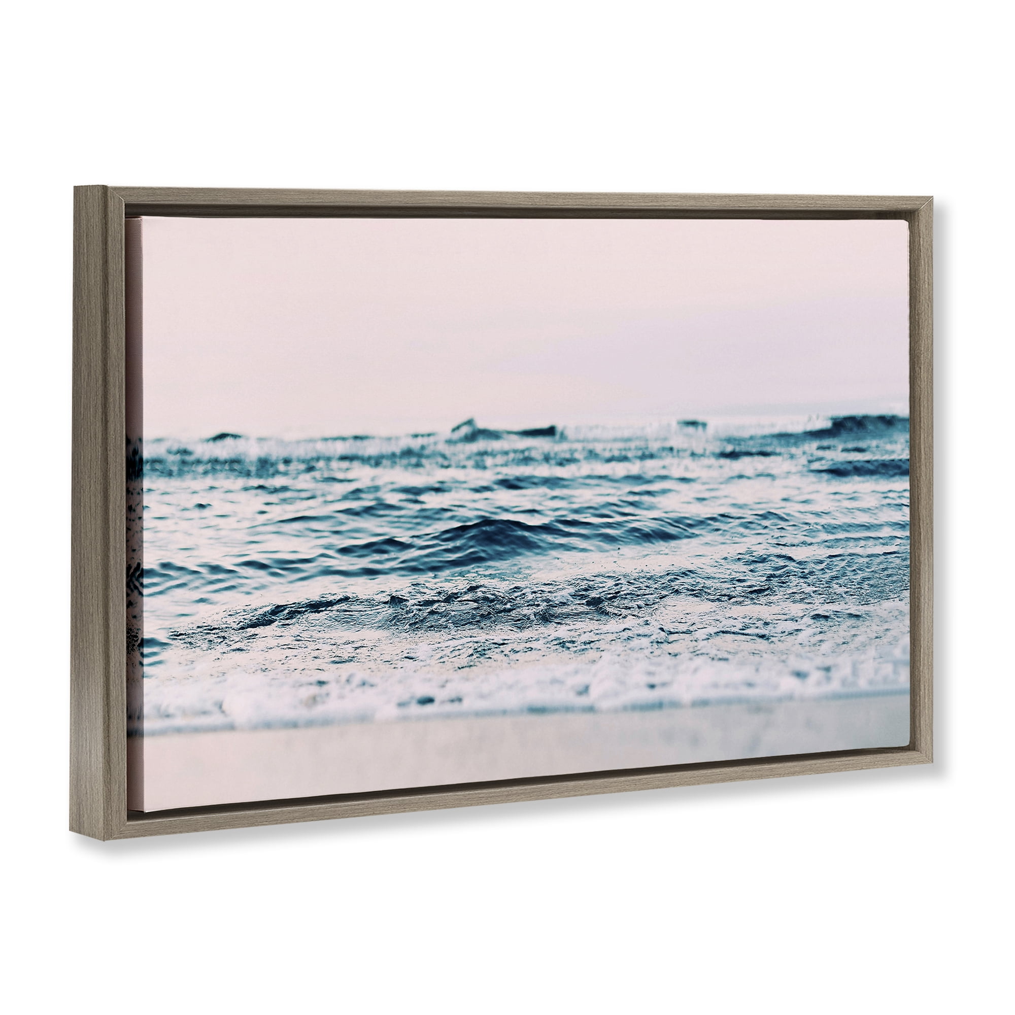 Stupell Industries Ocean Wave Blush Nautical & Beach Photography Brown Floater Framed Canvas Art Print Wall Art, 31 x 21