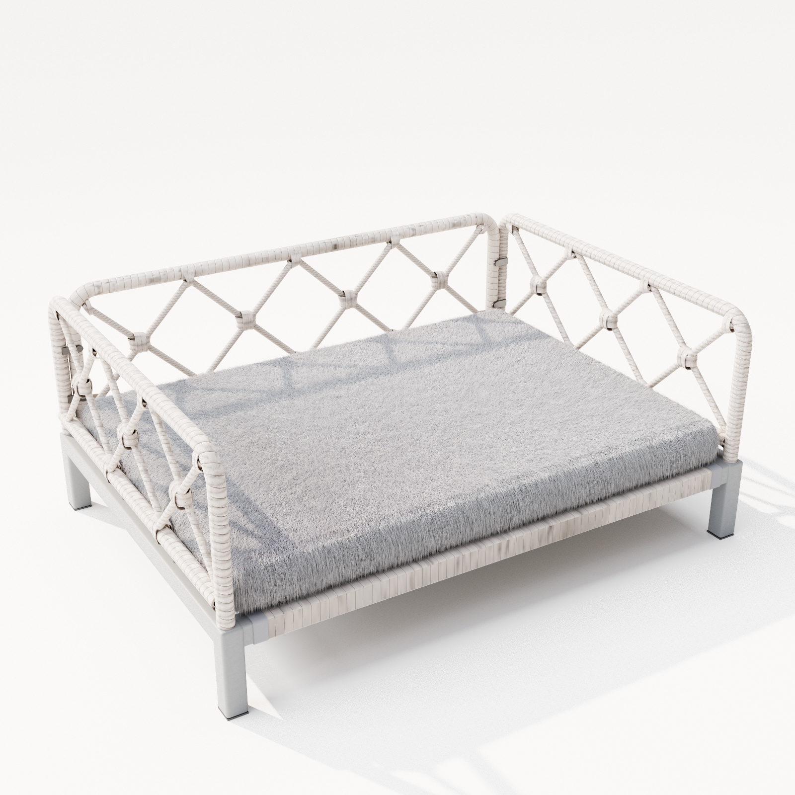 Wallowsun Wicker Dog Bed with 2'' Cushion,Rattan Dog Sofa Bed for Small Medium Dogs– Indoor/Outdoor Metal Frame Pet Bed up 66lbs (White Rattan Grey Cushion)