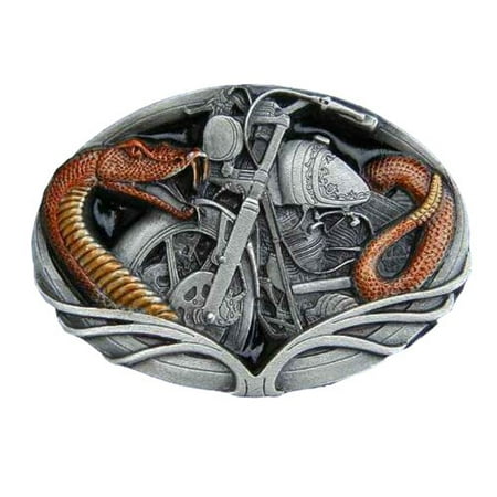 Snake And Motorcycle-enamled Novelty Belt Buckle