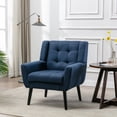 thumbnail image 2 of Modern Soft Linen Material Ergonomics Chair, Single Casual Sofa with Black Legs, Simple Armchair for Living Room/Bedroom/ Indoor/Home, Blue, 2 of 9