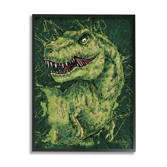 Stupell Industries Green Abstract T-Rex Animals & Insects Painting Black Framed Art Print Wall Art, 11 x 14