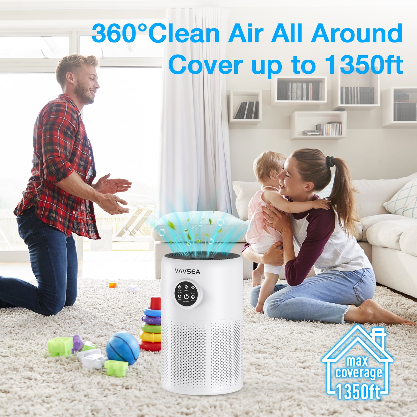 VAVSEA Air Purifier for Home Large Room up to 1350 sq.ft, HEPA Air Filter for Allergies and Asthma with 20dB Sleep Mode, Air Cleaner for Dust, Pollen, Wildfire, Smoke