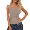 thumbnail image 2 of Endives Women's Camisole Tops Summer Ribbed Slim Fit V Neck Vest Top Basic Knitted Casual Tank Top Khaki, 2 of 7