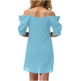 thumbnail image 4 of Tqyyweavej Women's Cold Shoulder Dress Short Sleeve Loose Stylish Cami Dress Solid Color Lounge Summer Beach Dress Size S to 2XL, 4 of 6