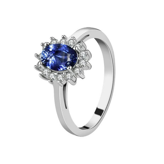 Oval-Cut Lab-Created Blue Sapphire & Moissanite Halo Engagement Ring in 925 Sterling Silver – Elegant, Sparkling, and Timeless Jewelry for Women