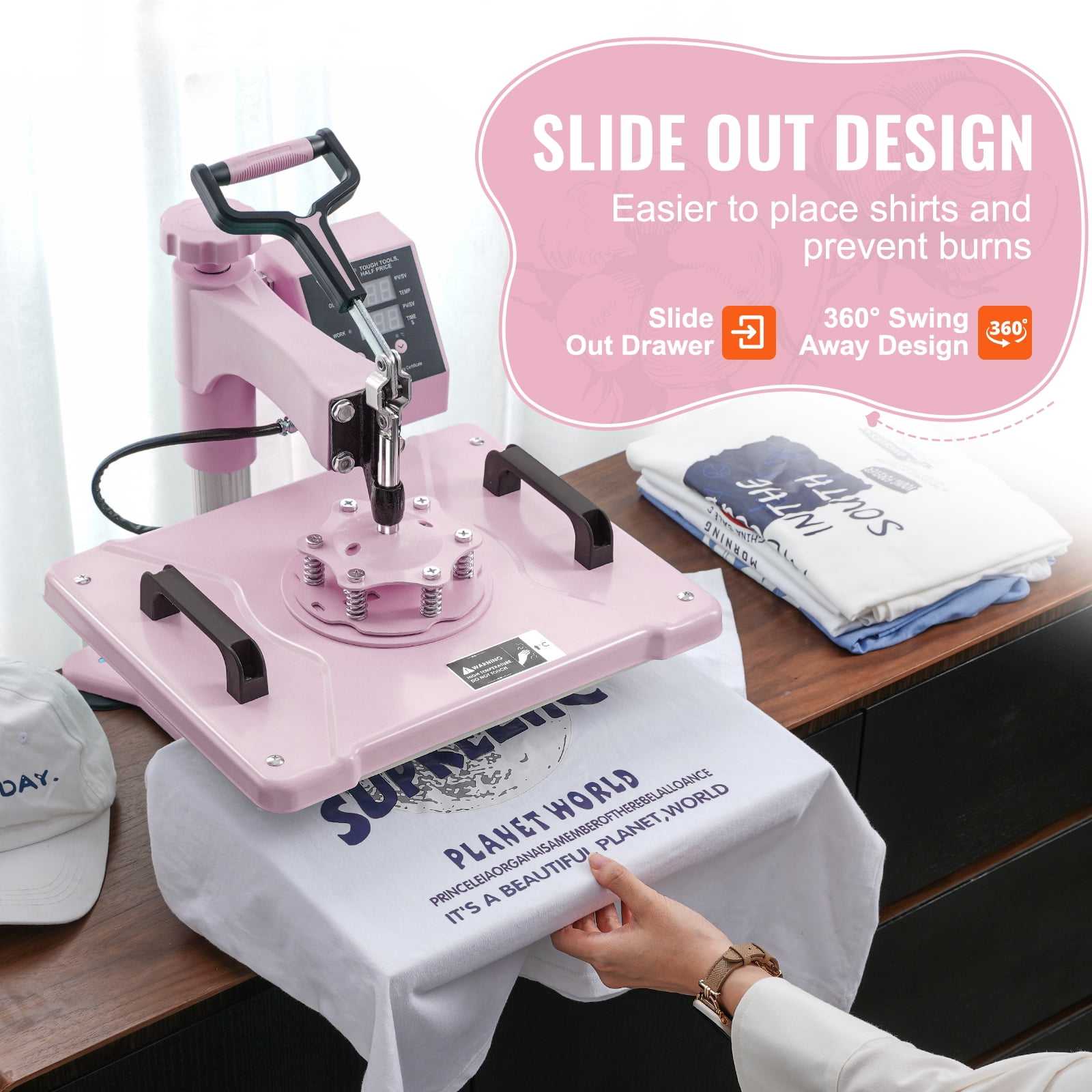 VEVOR Heat Press Machine, 12 x 15 inch, 8 in 1 Heat Transfer Machine with 6-30 oz Tumbler Press, 360° Swing Away T-Shirt Pressing, Digital Precise Control, for T-Shirts/Mugs/Hats/Plates, Pink